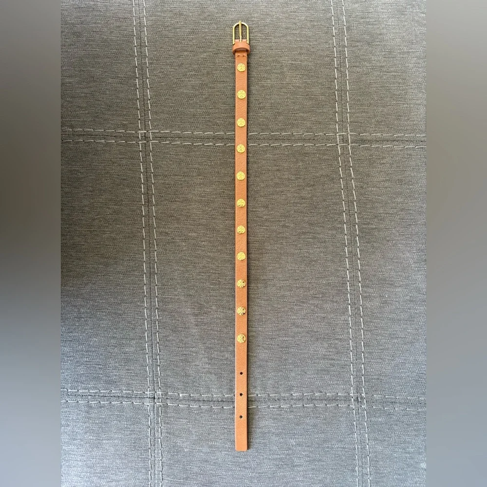 Tory Burch Tan Leather Logo Studded Double Wrap Bracelet - Picture 6 of 7